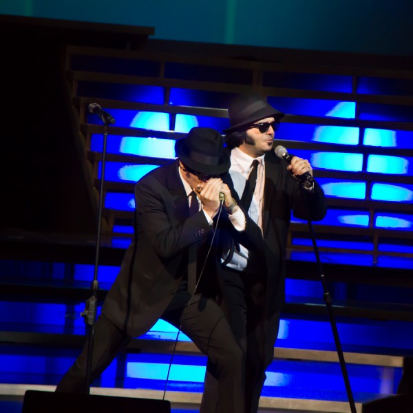 The "Blues Brothers," "Elwood,left," performed by Danny Zeligman and "Jake" performed by Chance Havens.