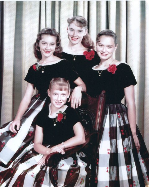 The Lennon Sisters circa early years, Kathy, left, Dee Dee, back, Peggy, and Janet .