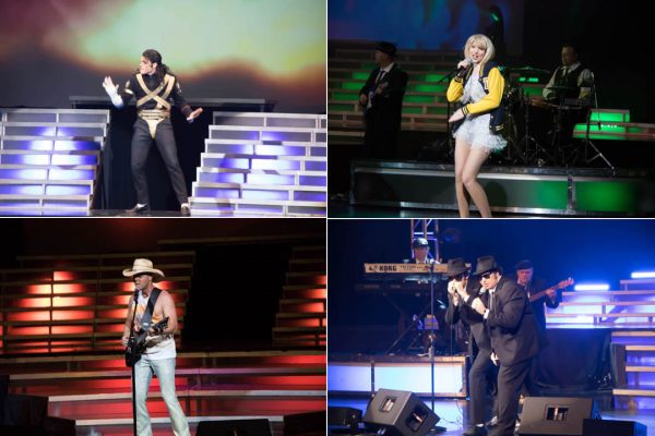 Legends in Concert stars Michael Jackson, Top Left, Taylor Swift, Kenny Chesney, and Blues Brothers.